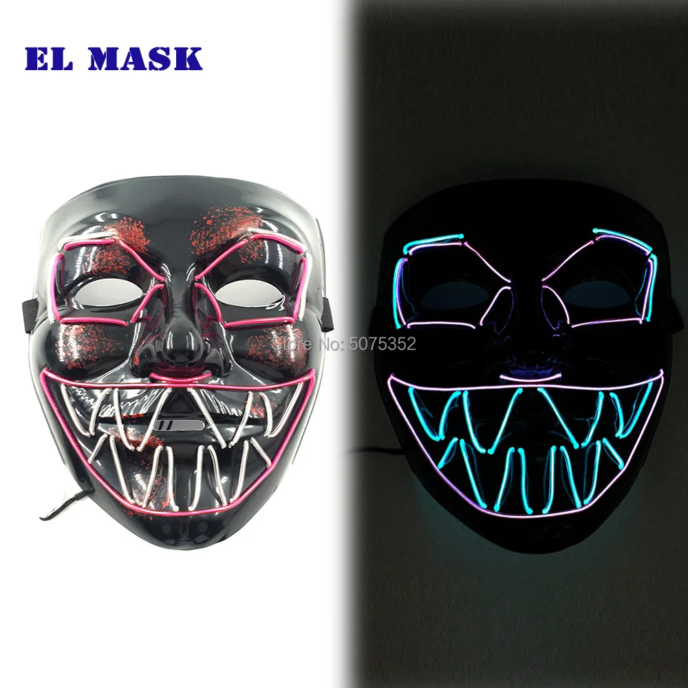 Модная новая многоцветная неоновая светодиодная Rave маска страшная тематическая