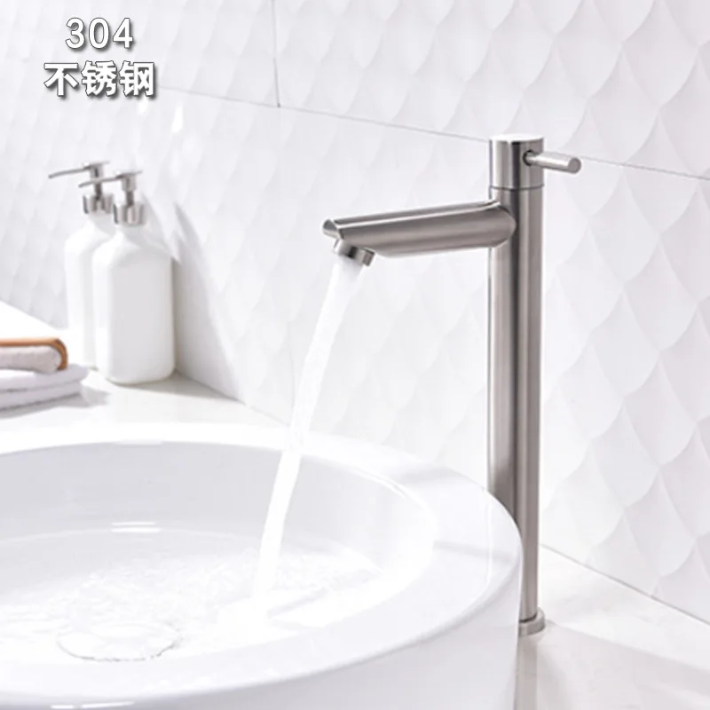 

Heightening 304 Stainless Steel Single Cold Wash Basin Faucet Bathroom Leading Table Basin Bathroom Sanitary Ware Wholesale