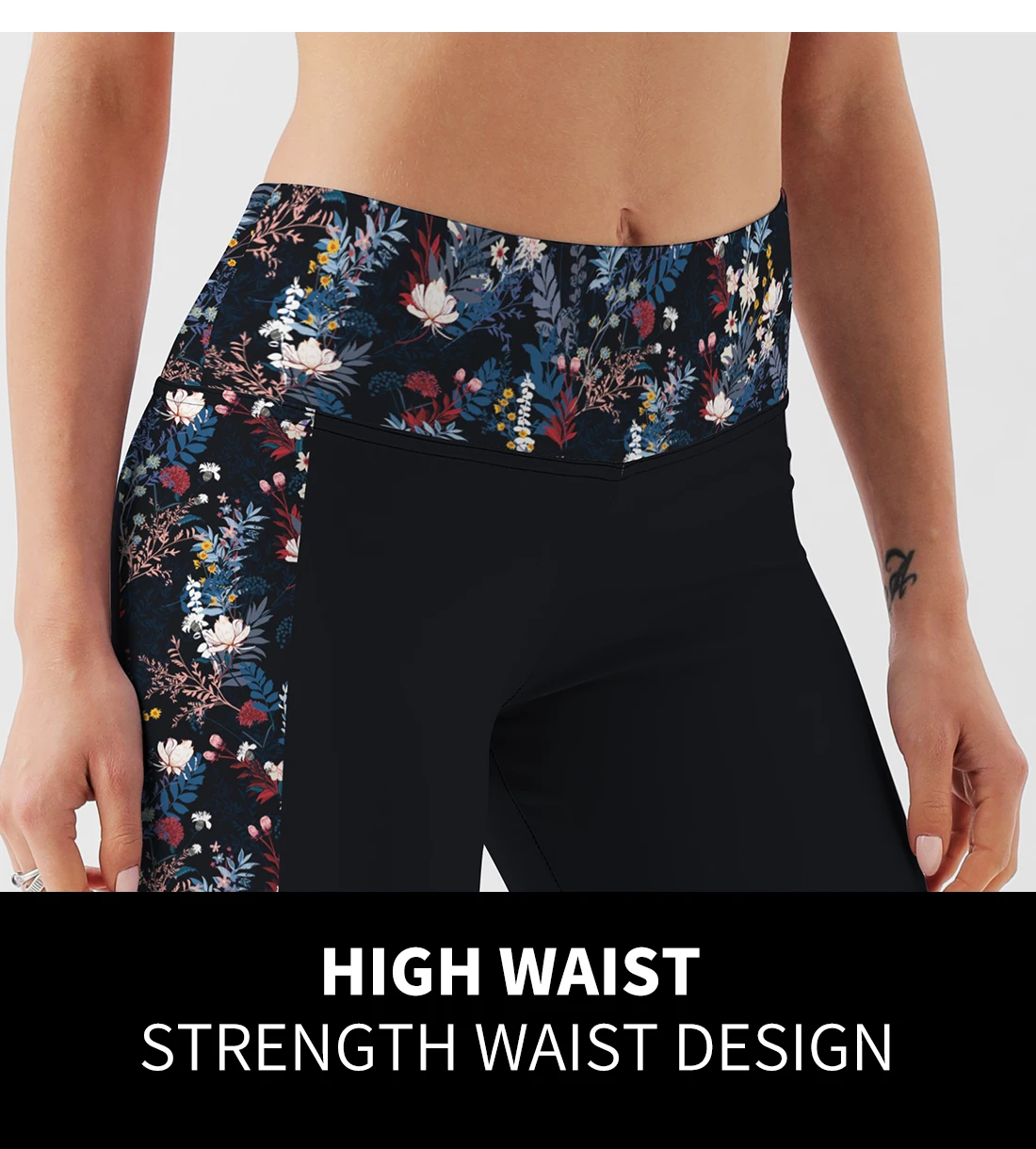 New Arrival Sexy Leggings Women Black Floral  High Waist Side Sporting Fitness Leggings Pants Leggings legging