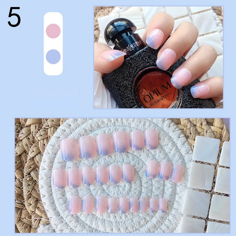 24pcs Nail Art Stickers Fake Nails Finished Nail Patch Wearable Waterproof DIY Nail False Nail With Glue