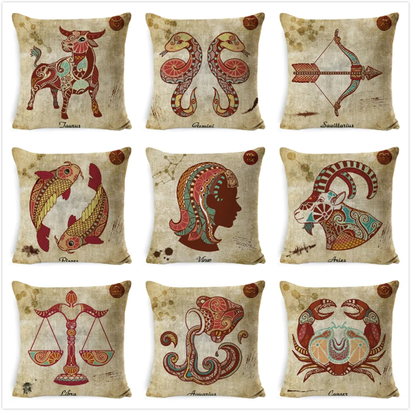 Aries Leo Virgo Cushion Cover 12 Constellations Case Home Decorative Pillow Cotton Linen Pillowcase 45x45cm | Дом и сад