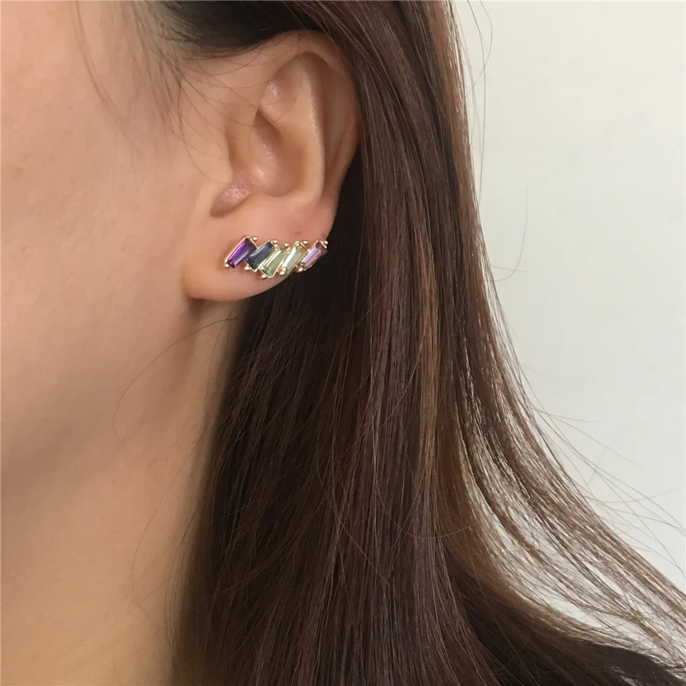 F/W тренд эффектные женские ювелирные изделия с покрытием золотого цвета Драгоценности тон багет камень серьги гвоздики для женщин