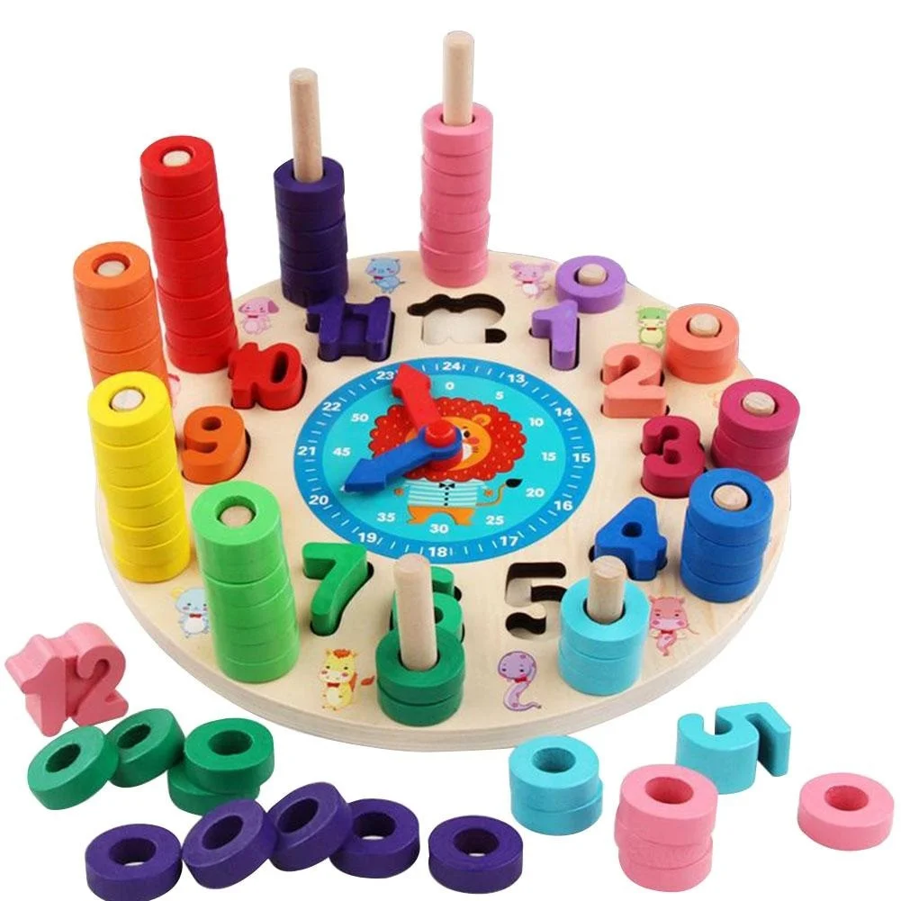 Preschool Baby Montessori Toys Early Education Teaching Aids Math Toys Digital Clock Wooden Toy Count Geometric Shape Matching