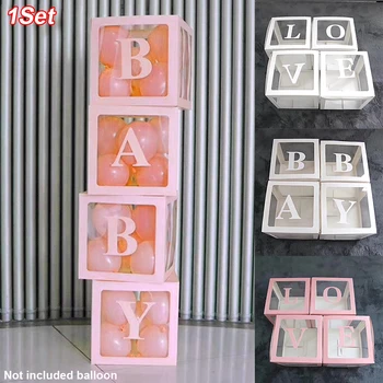 

4Pcs Letter Printing Birthday Wedding Decor Transparent Balloon Box Storage DIY Easy Install Lightweight Baby Shower Square Home