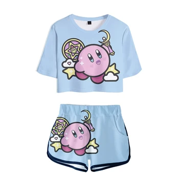 

New Popular Summer kirby 3D T shirts Exposed Navel T-Shirt + Short pants Women's two-piece tops Casual Hot women's girl's Sets