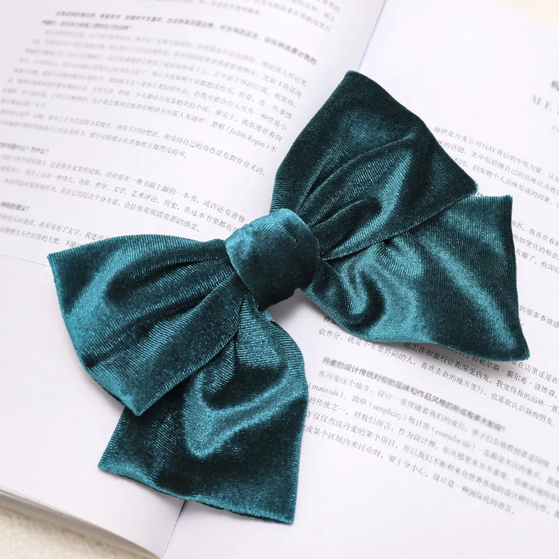 D496 dark green Винтажные заколки для волос с большим бантом для женщин, жемчужные бархатные аксессуары для волос для девочек, двухслойный головной убор Haar gumki do wlosow - Цвет: D496 dark green