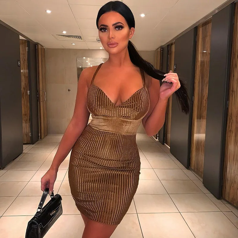 

Dress Women Velvet Pit Stripe Waist Backlight Color Changing Suspender Vestidos Skinny Deep V Party Sexy Dress Female New