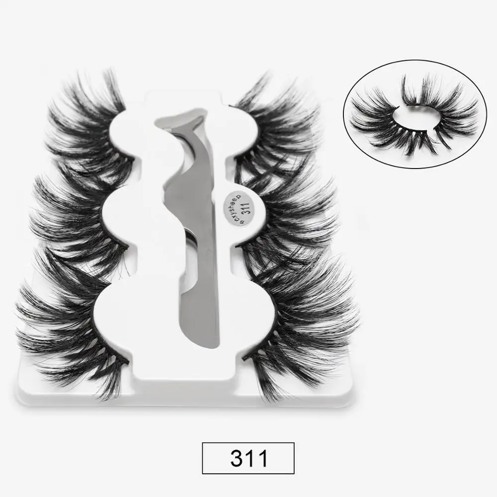 311 SEXYSHEEP, 3 пары, 25 мм, 8D, норковые ресницы, натуральные, длинные, для завивки накладных ресниц, объем, накладные ресницы, макияж, удлинение, ресницы «maquiagem» - Цвет: 311