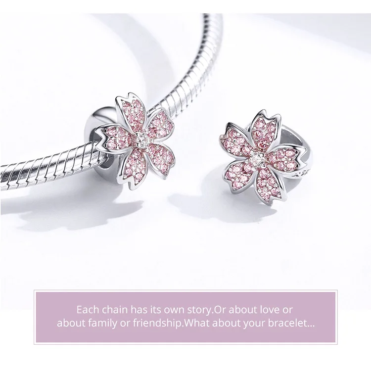 Fit Pandora браслет серебро 925 розовый циркон бусины-Вишенки S925 Симпатичные CZ японский цветок Разноцветные Подвески-талисманы для изготовления ювелирных изделий