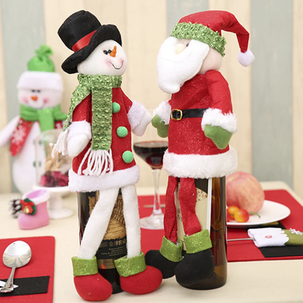 Christmas Table Wine Bottle Cover Doll Santa Snowman Elf Xmas Party Dinner Table Decor Xmas Ornaments