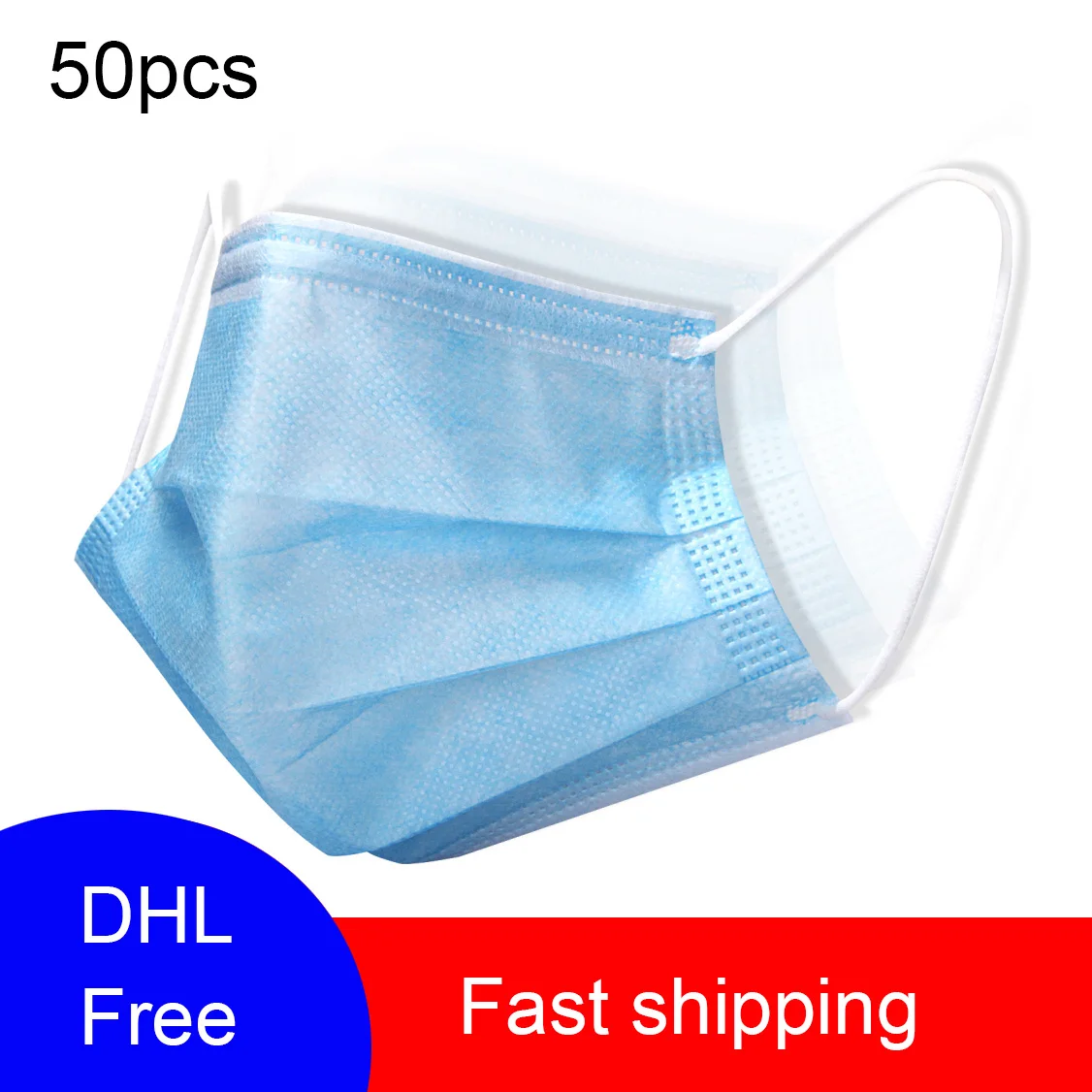 

Free DHL Fast Shipping 50pcs Disposable Face Mask Anti Dust 3 Layer Non-woven Fabric Mouth Masks Blue