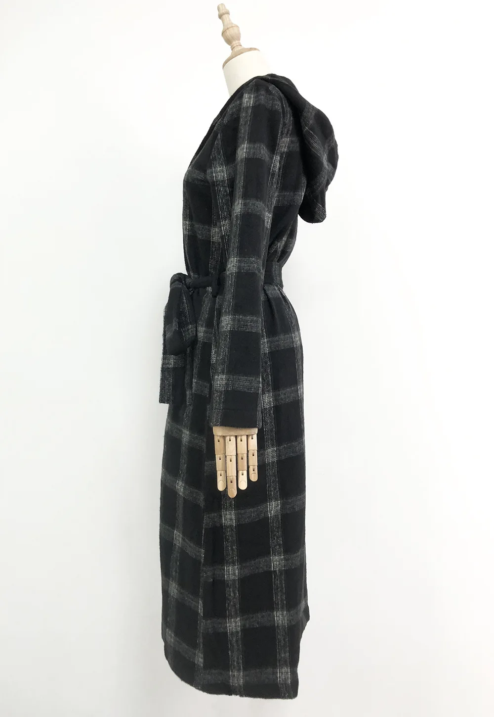Клетчатое осенне-зимнее пальто, Женское пальто manteau femme, длинное шерстяное пальто abrigos mujer invierno, женская верхняя одежда, шерстяное пальто