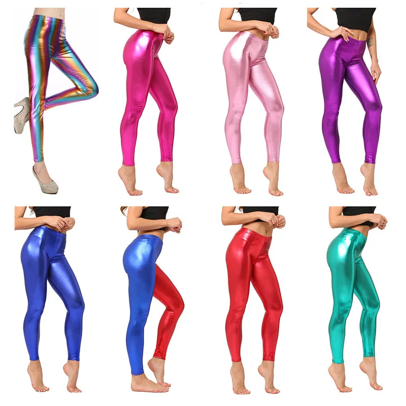 Pantaloni da donna Leggings lucidi Sexy pantaloni da Clubwear Stretch Body Fitness elastico magro argento nero oro rosso Sport moda attillata