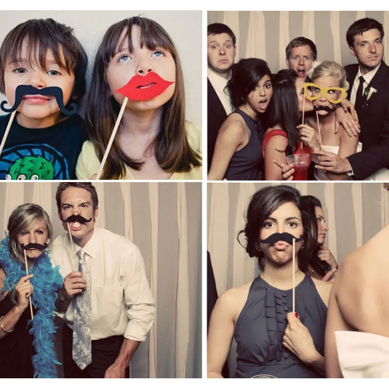60Pcs/Set Photo Booth Props Party Masks Hat Mustache Lip Wedding Party Decor Birthday Favor Supplies AN88