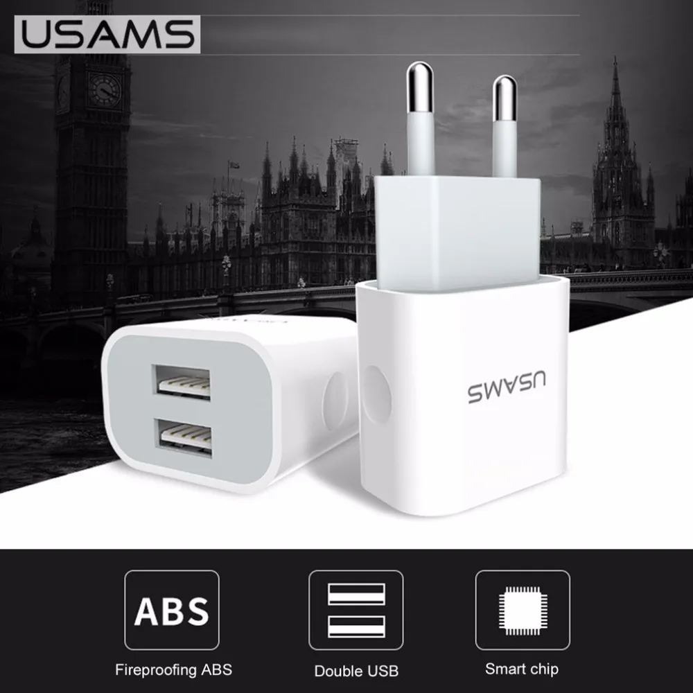 USAMS два usb порта 2.4A быстрое зарядное устройство ЕС-разъем, для поездок зарядное устройство универсальное для мобильного телефона планшета