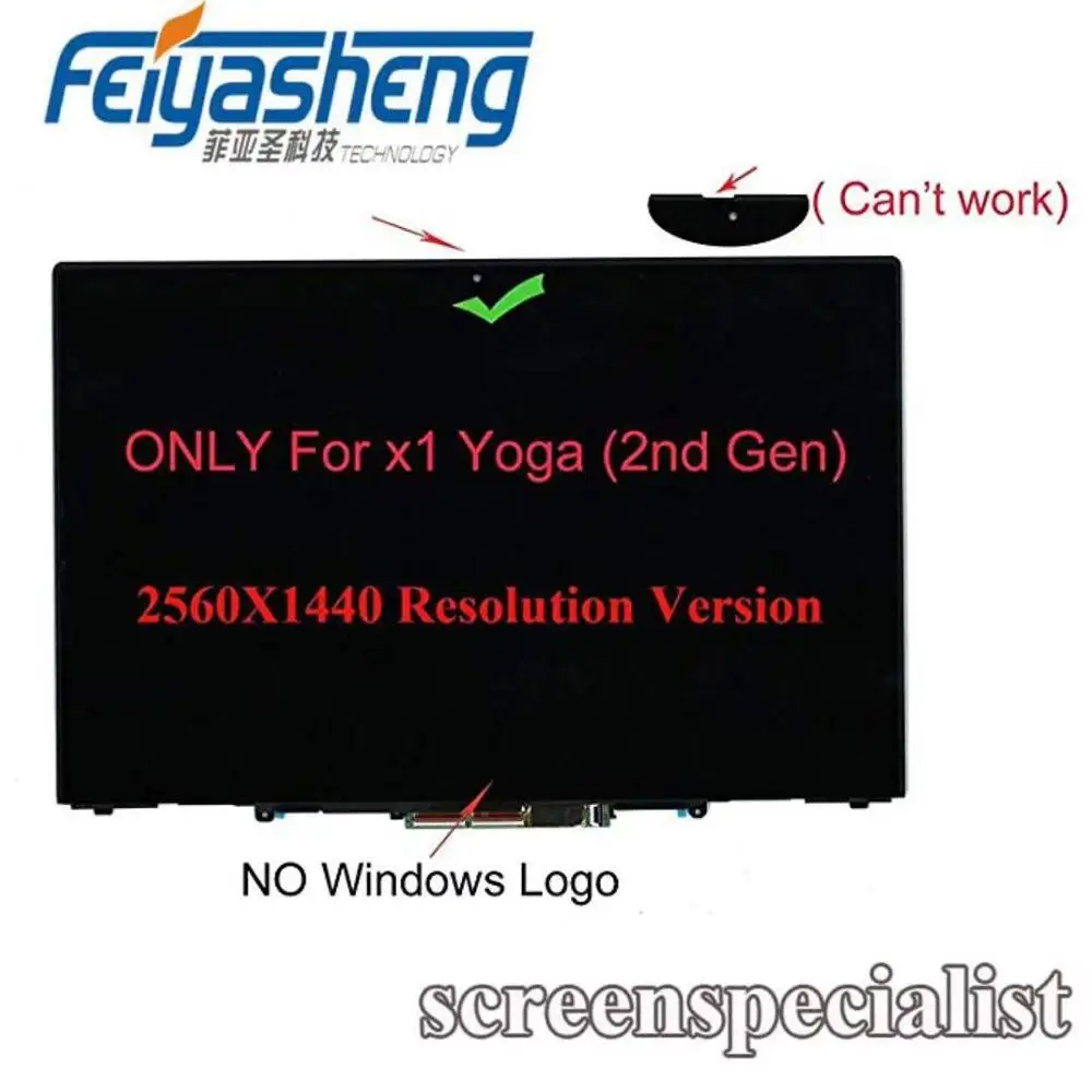 

New WQHD LCD Screen IPS LED Display Touch Digitizer Control Board Bezel Frame Assembly for Lenovo X1 Yoga 2nd Gen FRU: 01LV978