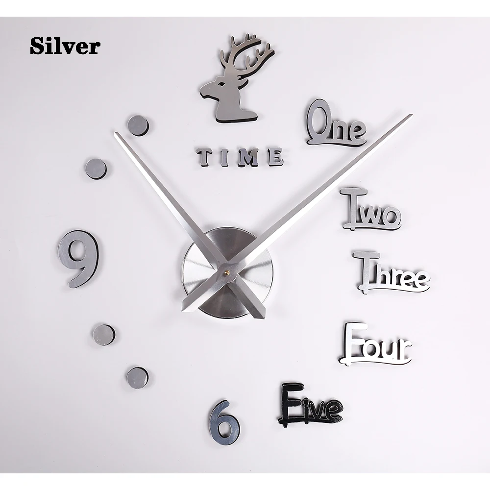 Новые бесшумные Акриловые карманные часы 3D с головой оленя для украшения дома