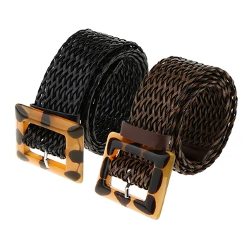 

Fashion Braided Waist Belt Sturdy PU Leather Jeans Belt Leopard Prints Buckle