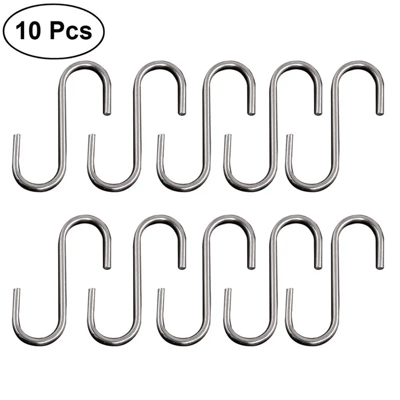 

10pcs Hanging Hook Stainless Steel Sturdy Universal Rack Hooks S Hook Cookware Hook for Work Shop Bathroom Garden Kitchen
