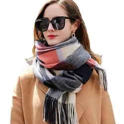 !00% Wool Pashmina Scarf Women Plaid Winter Classic Shawl with Tassels Autumn Winter Thickened Warm Ladies Wrap Trendy Fashion