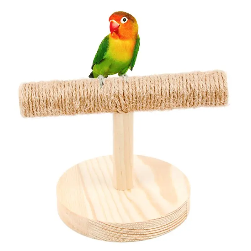 Parrot Wooden Tabletop Perch Bird Stand Training Exercise Sisal Claw Feet Grinding Bird Chew Retailsale