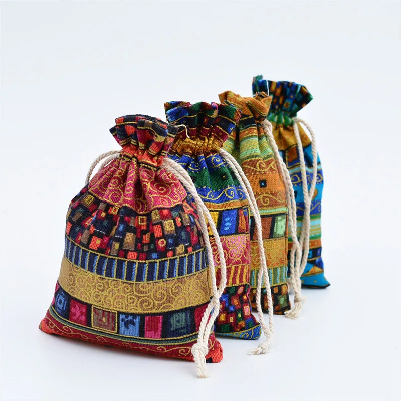20Pcs/lot Ethnic Wind Cotton Gift Bag Packing Jewelry 10x14cm Drawstring Pouch Cosmetic Wedding Candy Wrappling Reusable Sachet | Дом и сад