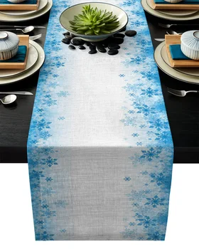 

Winter Theme Blue Snowflakes Modern Table Runners Cloth Holidays Party Wedding Decoration Table Runner Dining Table Cover
