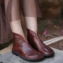 VALLU ручной работы в стиле ретро Женская кожаная обувь арт полусапожки с мягкой подошвой; удобные летние туфли на плоской подошве; обувь на сезон осень-зима; сапоги