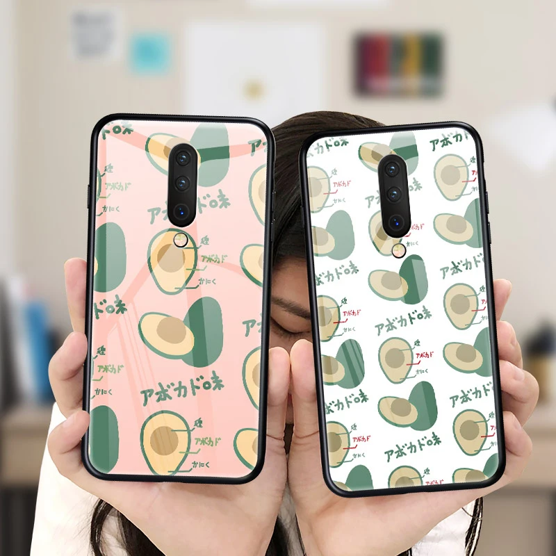 

Tempered Glass Phone Case For Oneplus 7 Pro 6 6T 5 5T Luxury Cartoon Avocado Back Cover