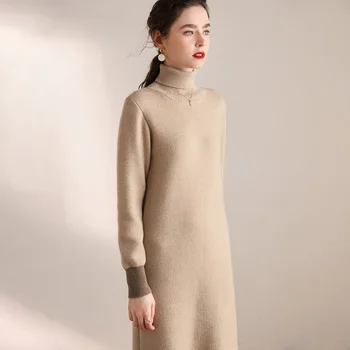 

Female Sweater Turtleneck Long Sleeves Sweater Dress Women Knit Autumn Winter Warm Thickening 100% Cashmere Pullover Sweater