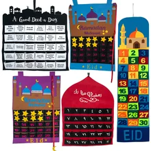 

2022 Ramadan Mubarak 30days Advent Calendar Hanging Craft Felt Countdown Calendar for Ramadan Decorations Kids Eid Mubarak Gifts