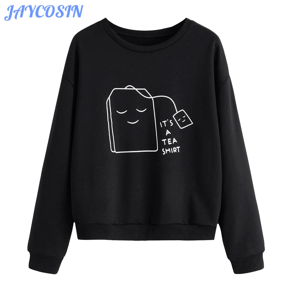 

JAYCOSIN Clothes Women Autumn Winter Black Print Funny Sweatshirts Women Long Sleeve Casual O-Neck Pullover Blouse For Girls 816