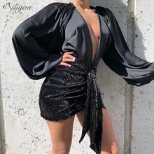 Ailigou пикантные Для женщин новая облегающая юбка в складку с блестками Мини-клуб знаменитостей вечерние юбка