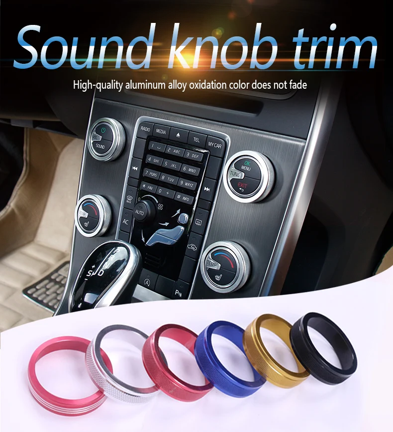 Qiilu Car Air Conditioning Heat Control Switch AC Knob Cover Ring for Volvo V60 XC60 S80 V40 Alloy Blue 