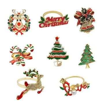 

Christmas Napkin Rings - Set of 8 Napkin Holder Rings for Holiday Christmas Table Decoration Elk Napkin Buckle