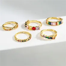 Newbuy moda arco-íris cor cz pedra anel de casamento para as mulheres ouro cor coroa mal olho aberto anel ajustável tamanho festa jóias(China)