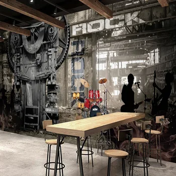 

Custom Self-Adhesive Wallpaper 3D Retro Abandoned Factory Rock Graffiti Bar KTV Background Wall Paper Waterproof Sticker Mural