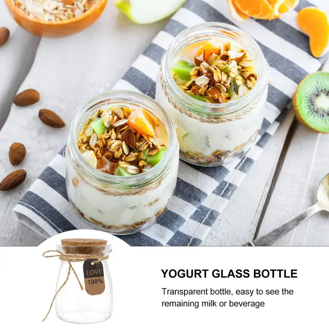 10pcs 100ml Heat Resistant Milk Glass Bottles with Wood Lid Yogurt Bottles Food Storage Jar for Kitchen 5