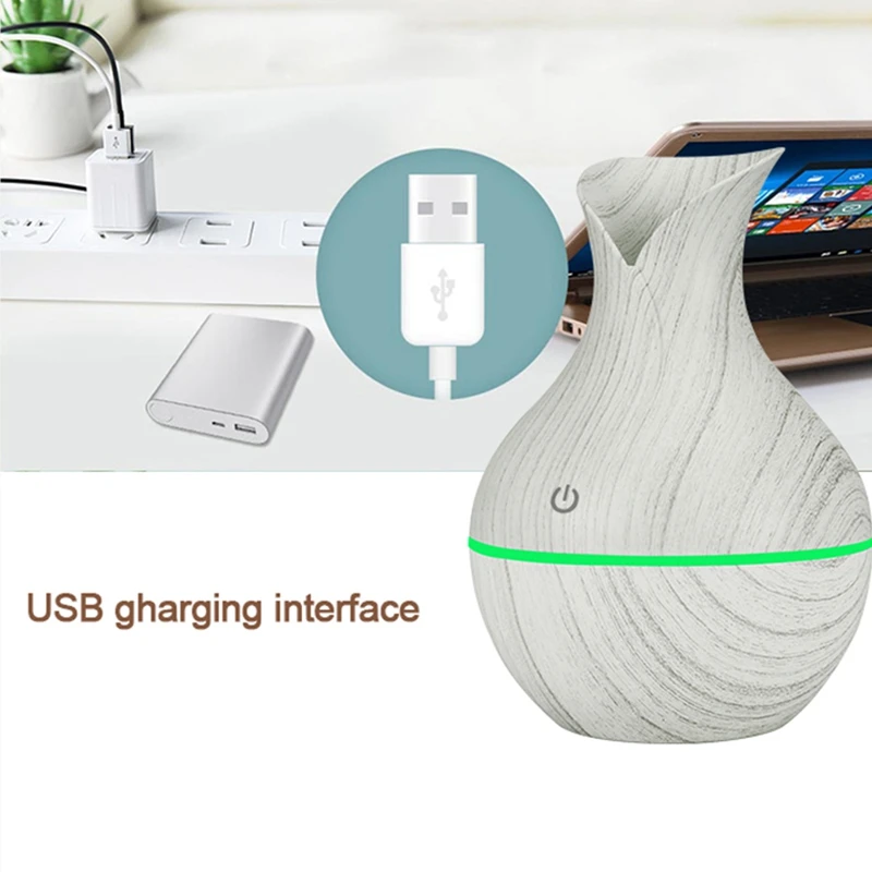 130 мл мини Электрический увлажнитель воздуха Usb зарядка Арома диффузор ультразвуковое белое дерево зерно с 7 цветными светодиодами для дома