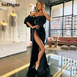 SoDigne Naxy Blue Mermaid Prom Dresses Off The Shoulder Floor Length Formal Dress Party Gowns High Split Evening Gowns