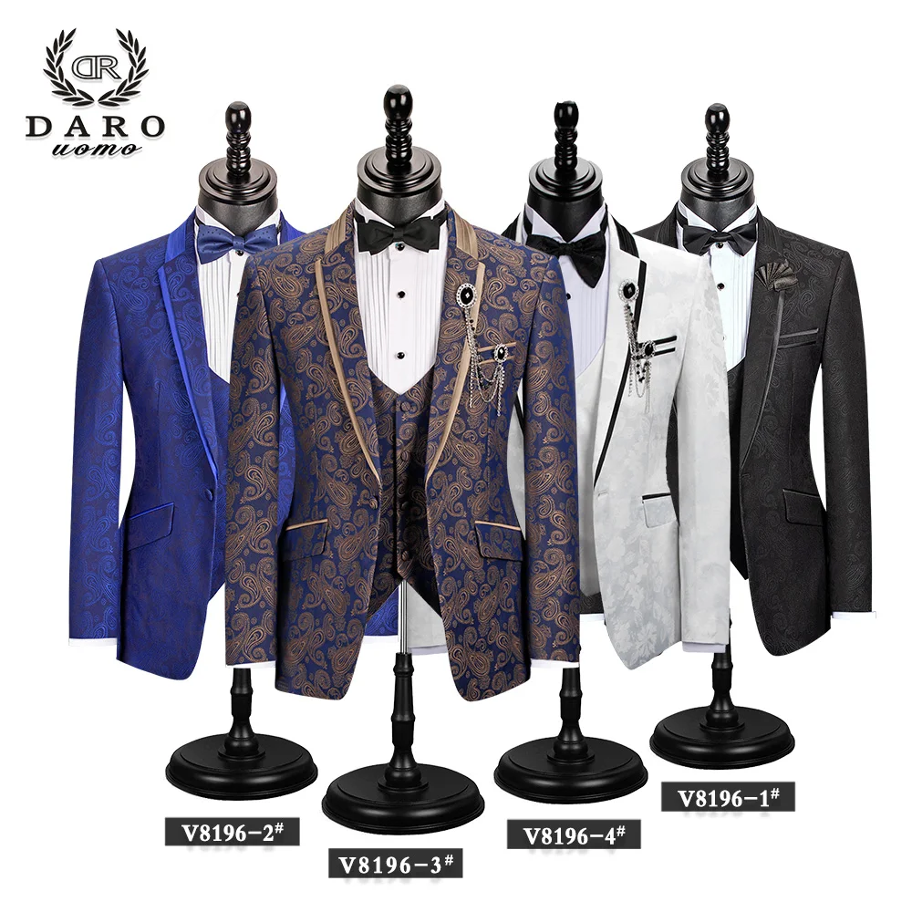 Traje de novio para hombre, esmoquin de boda, nuevo estilo, chaqueta con patrón, pantalón chaleco chaqueta, 3 piezas, ajuste Delgado, negro, dorado, blanco, azul real, personalizado