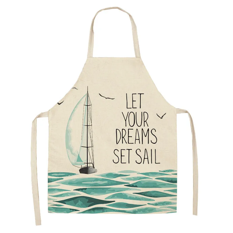 Fish Aprons for Women Kids Sleeveless Cooking Baking Cleaning Tools Marine Animals Printed Kitchen Aprons Cotton Linen Bibs