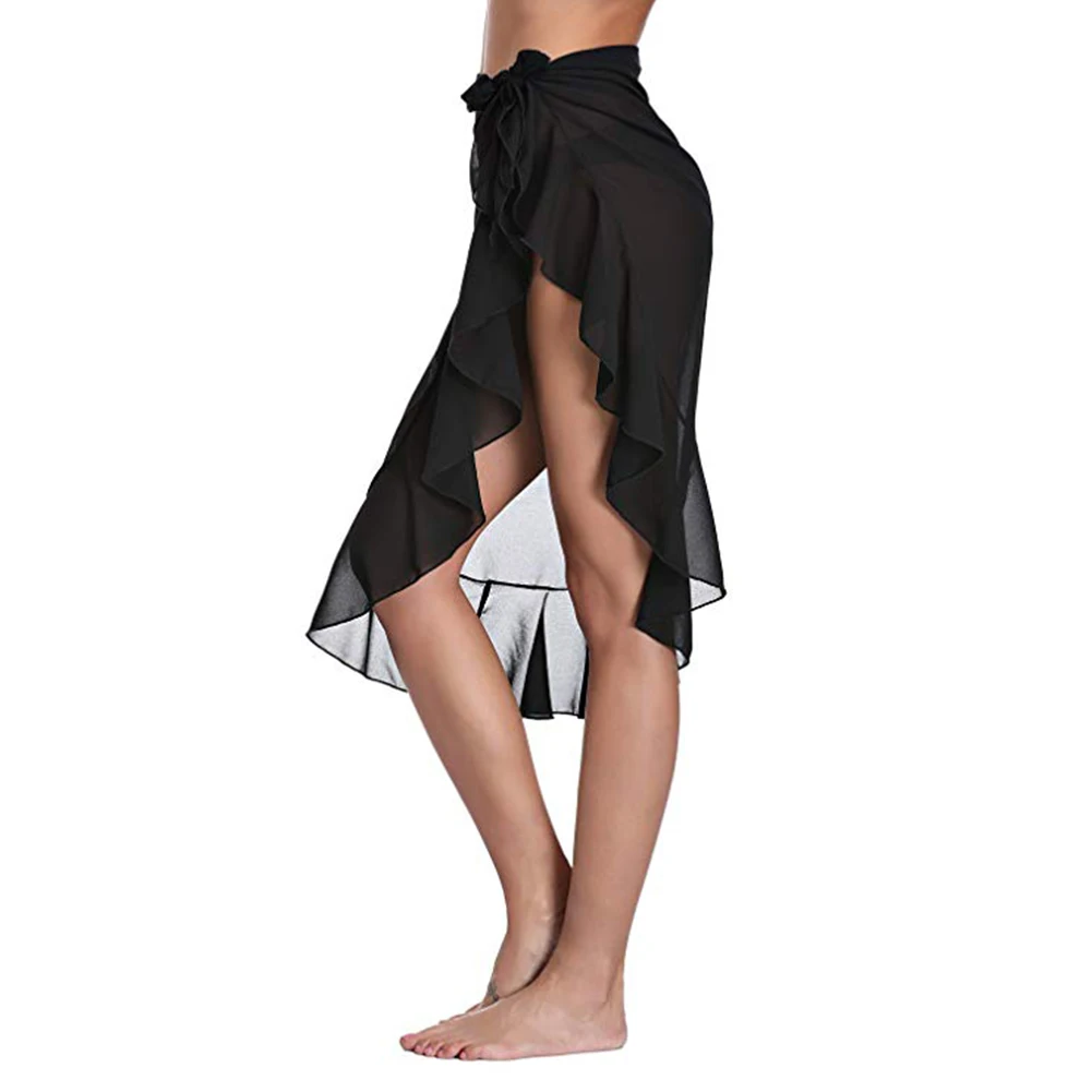 

Beachwear Women Beach Sarong Swimwear Swimsuit Polyester Cover Up Dress Summer Solid Pool Ruffle Skirt Wrap Holiday