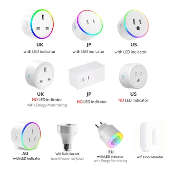 

WiFi Switch Mini Socket Plug Wireless Remote Control Outlet with Timer,Dimmer LED Light, Smart Home Compatible with Alexa Google