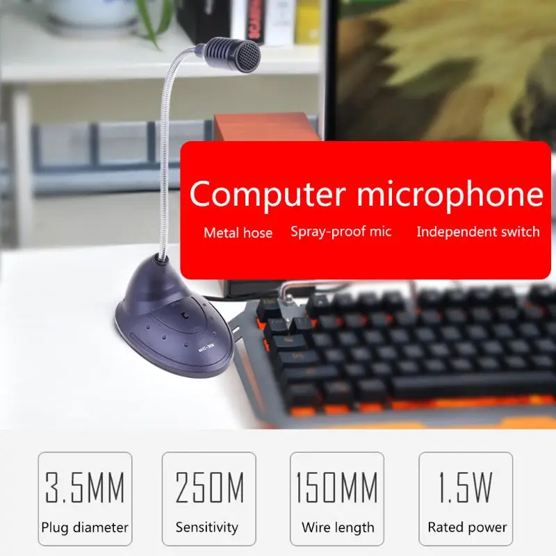 

MC-309 Computer Microphone 3.5mm Condenser Mic for Recording Gaming Chatting MOLA