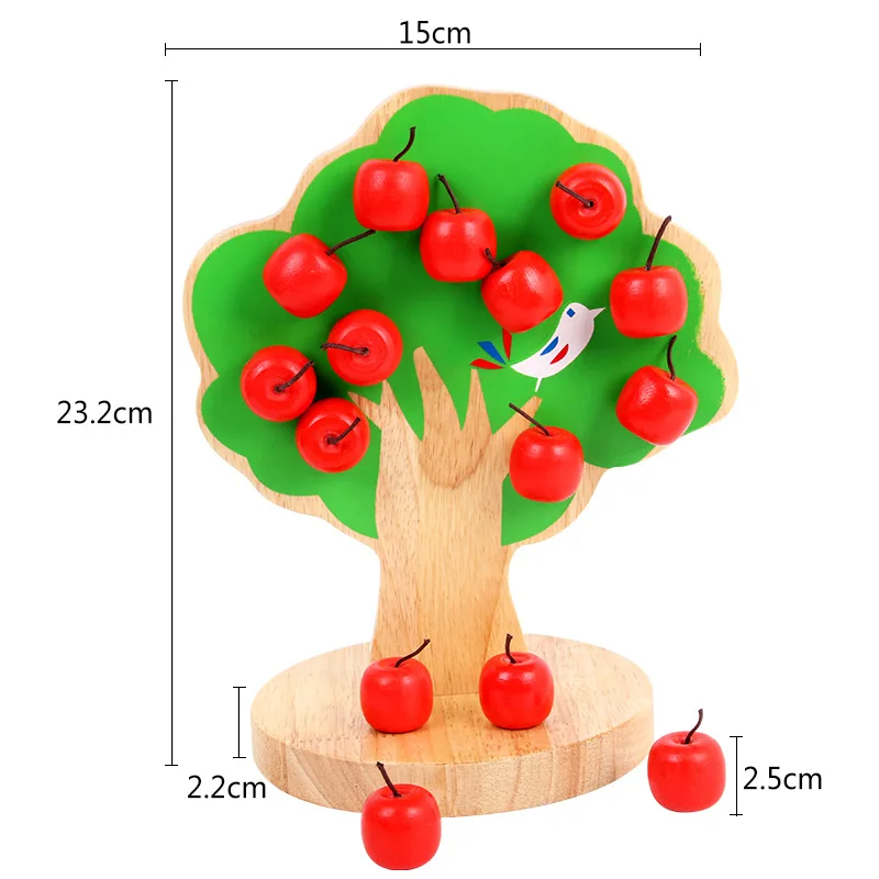 

Children Wood Magnetic Apple Tree Baby Pick Apples Fruit Stickers Kindergarten Early Childhood Mathematics Counting Music Toy