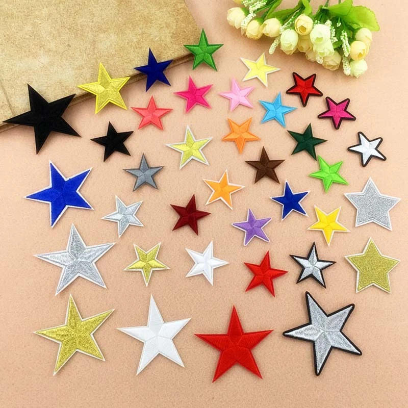 10PCs Colorful Fabric Iron On Star Patches Appliques (With Glue Back) Craft Pentagram Patches Fabric Fusible ironing Wholesale