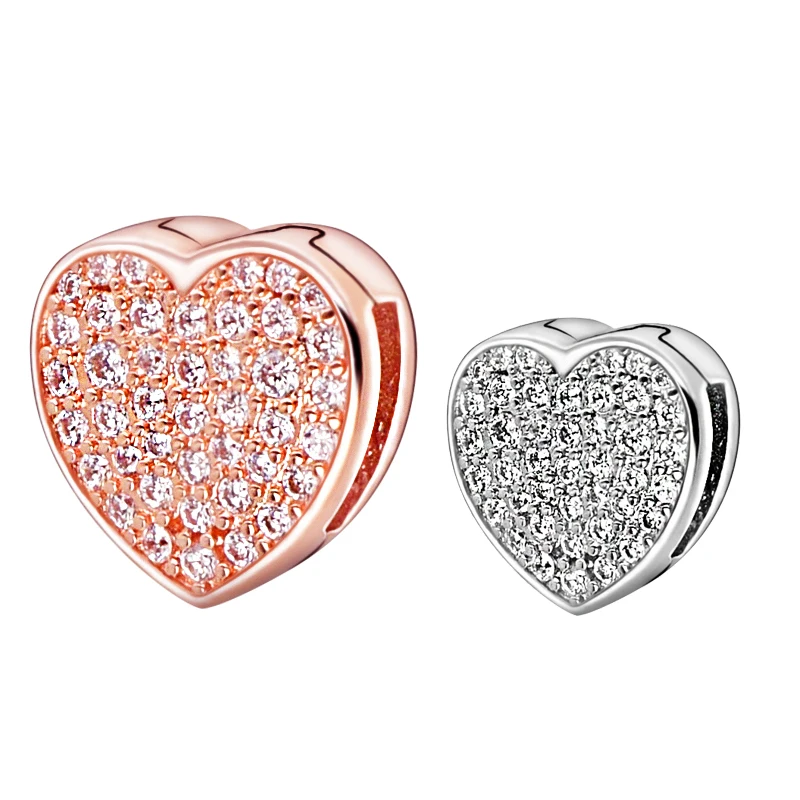 

2020 Valentine's New 925 Sterling Silver Beads PavÃ© Heart Clip Charm fit Original European Bracelets Women DIY Jewelry