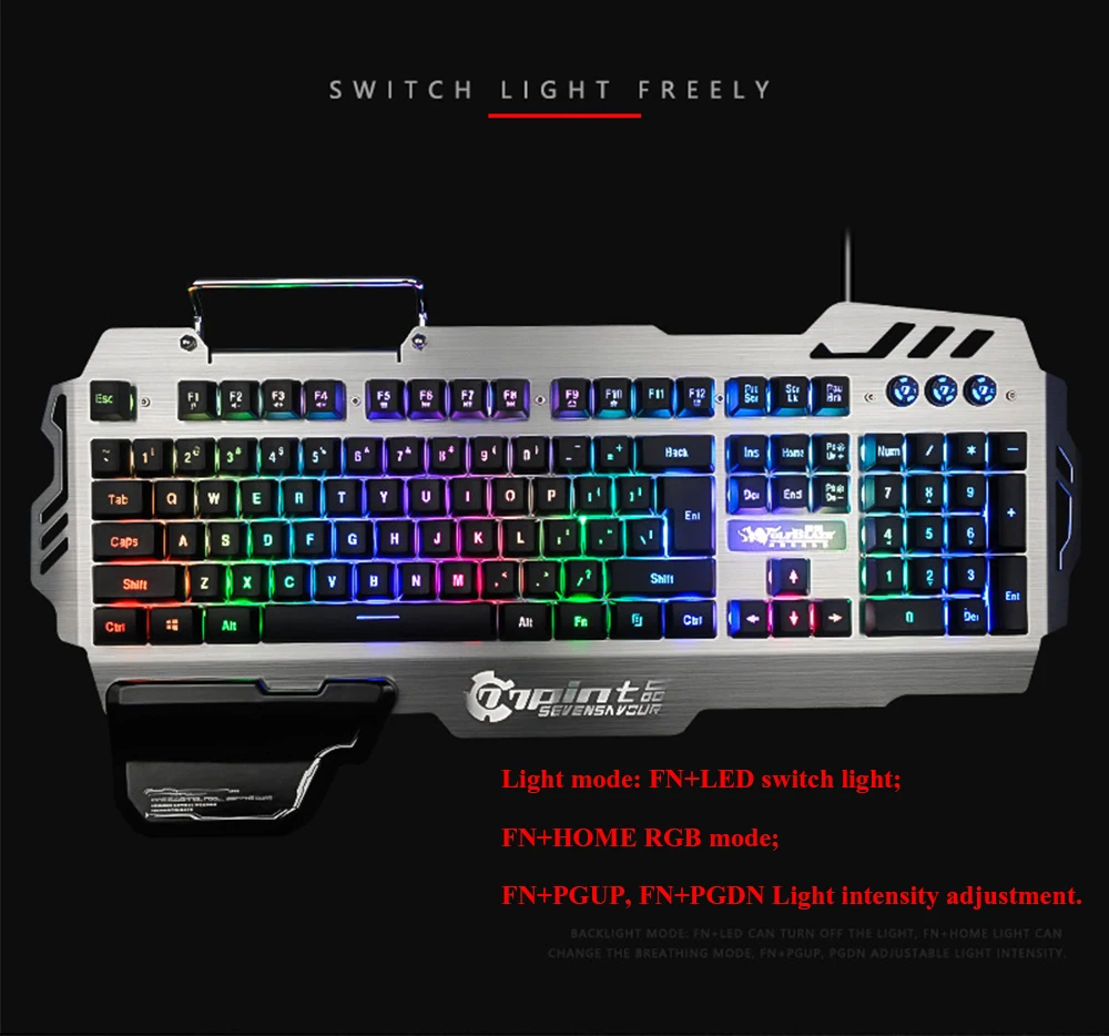 Игровая клавиатура Механическая Проводная, USB, игровая профессиональная Blacklight светодиодный регулируемый свет с металлической панелью для PC Gamer