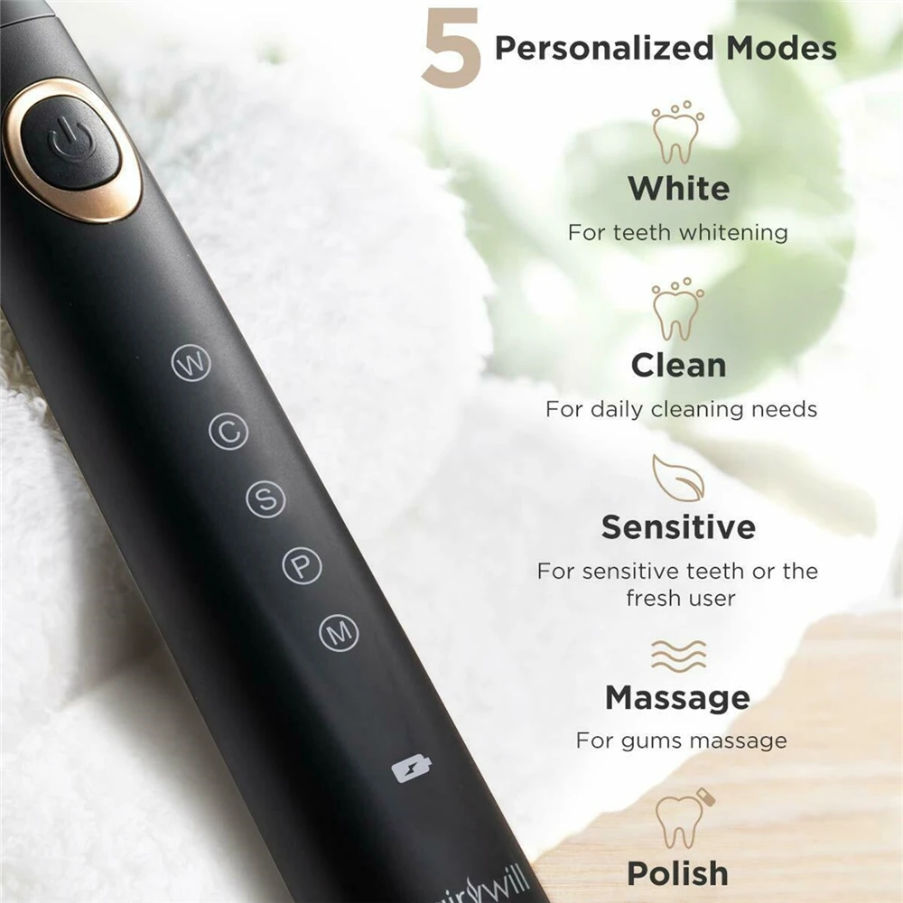 Fairywill Electric Sonic Toothbrush 5 Modes Replacement Heads Waterproof Rechargeable Powerful Cleaning Soft Heads Toothbrush electric toothbrush
